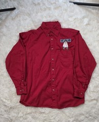 Vintage Blue Generation Red Western Feather Embroidered Long Sleeve Boho Large