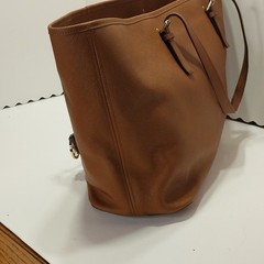 Michael Kors Brown Large Tote Zip Closure Gold Hardware Logo MK Charm Pockets