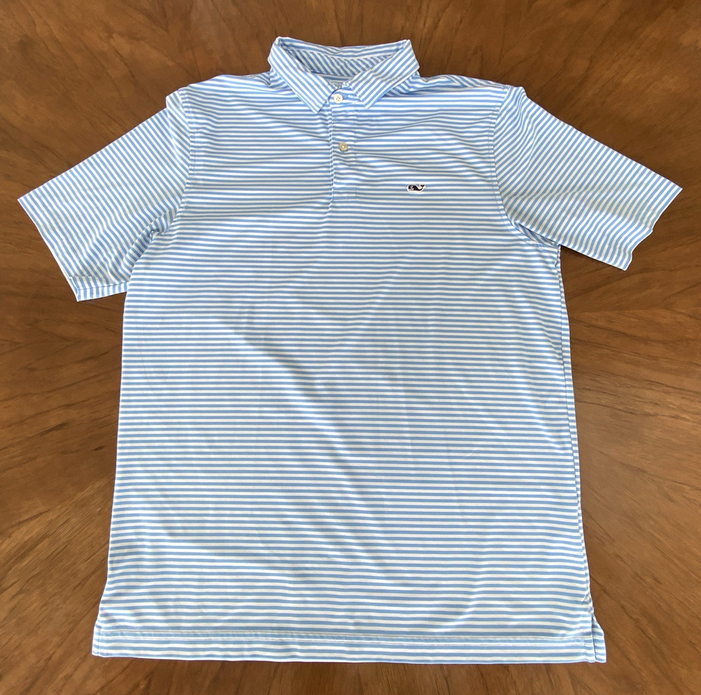 Vineyard Vines Performance Blue White Striped Short Sleeve Polo Shirt M