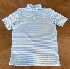 Vineyard Vines Performance Blue White Striped Short Sleeve Polo Shirt M