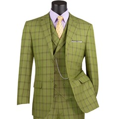 VINCI Men’s Windowpane 3-Piece Suit 38S-56L, 6 Colors, Modern Fit – NEW