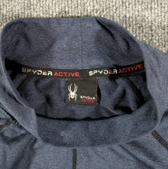 Spyder Active Mock Neck Shirt Mens Large Blue Black Long Sleeve Athletic