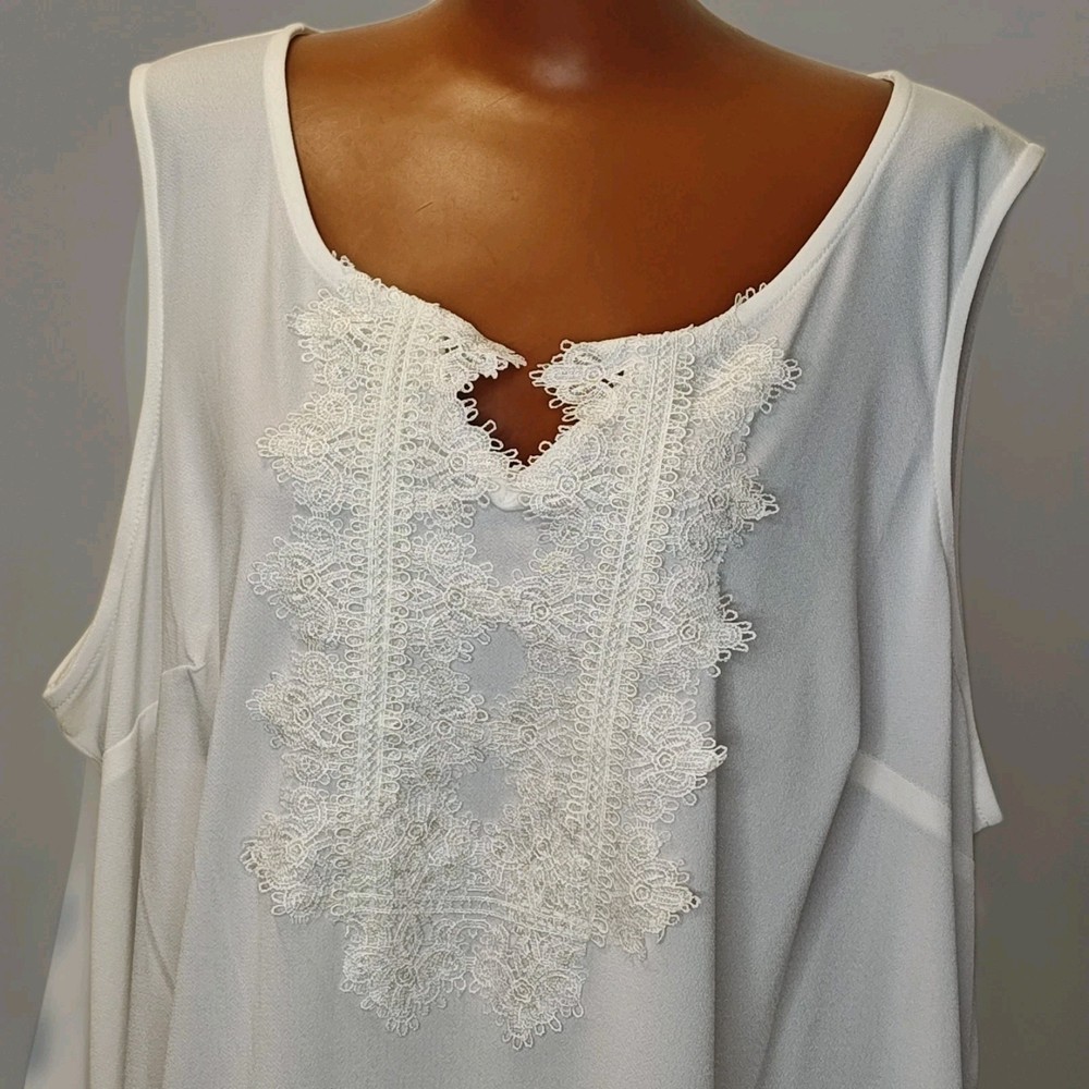 Dressbarn Crochet Embroidered Lace Blouse 3X White Sheer Sleeveless Office Nwt