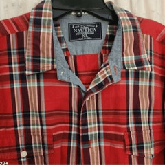 M42 Nautica Red Plaid Short-Sleeve Button-Down Casual Men’s Shirt
