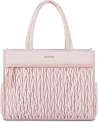BAGSMART Quilted Laptop Tote Bag Women Pink Travel Work Shoulder Bag 15.6″