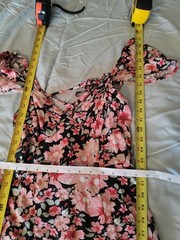 ⚘EUC Rewind Black Pink Floral High Low Maxi Dress Lace Up Back Slit Ruffles M