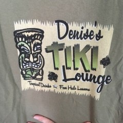 Denises Tiki Lounge T-Shirt Denise M Olive Green Khaki Black Tropical Hula