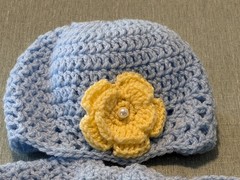Handmade Crochet Baby Sweater Hat Booties Set with Flower & Bow Accents