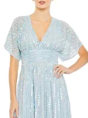 Mac Duggal Powder Blue Embellished V Neck Evening Gown Size 8 $598