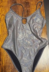 No Boundaries Metallic Silver One-Piece Swimsuit Keyhole Lined Stretch M
