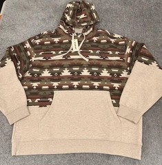 Ariat Hoodie Mens 2XL Oatmeal Southwest Aztec Color Block Fleece Pullover NEW