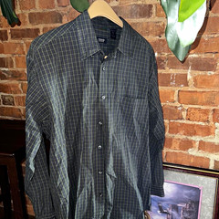 IZOD Men’s L Green/Blue Plaid Long Sleeve Button-Up Shirt, Cotton Woven