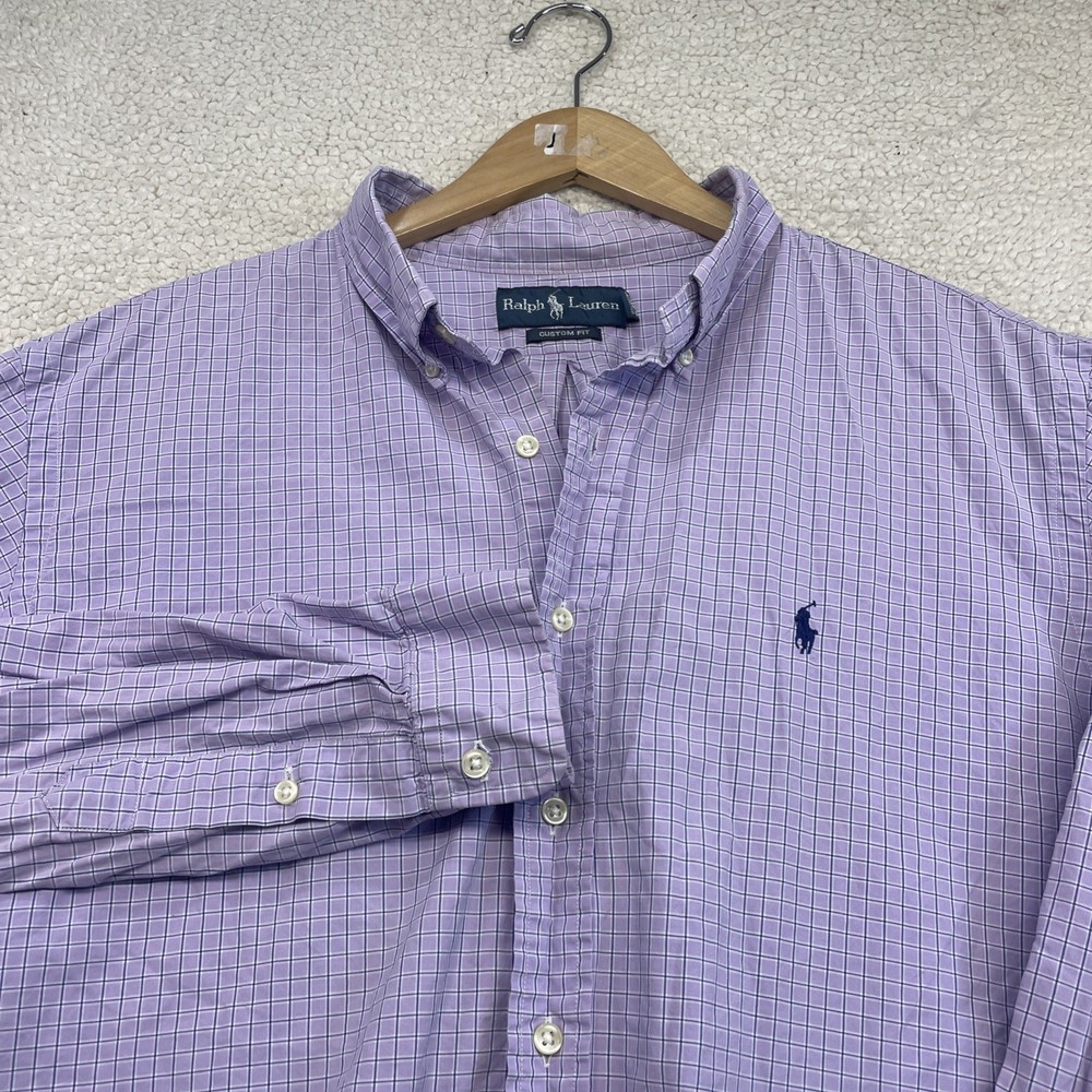 Ralph Lauren Button Down Mens XXL Purple Plaid Custom Fit Tattersall Shirt 1177