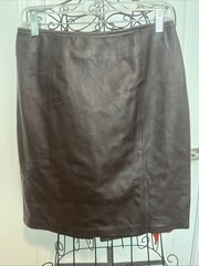 Vntg Sz 10 Skirt Genuine 100% Lambskin Brown Leather Knee Pencil Office Winter