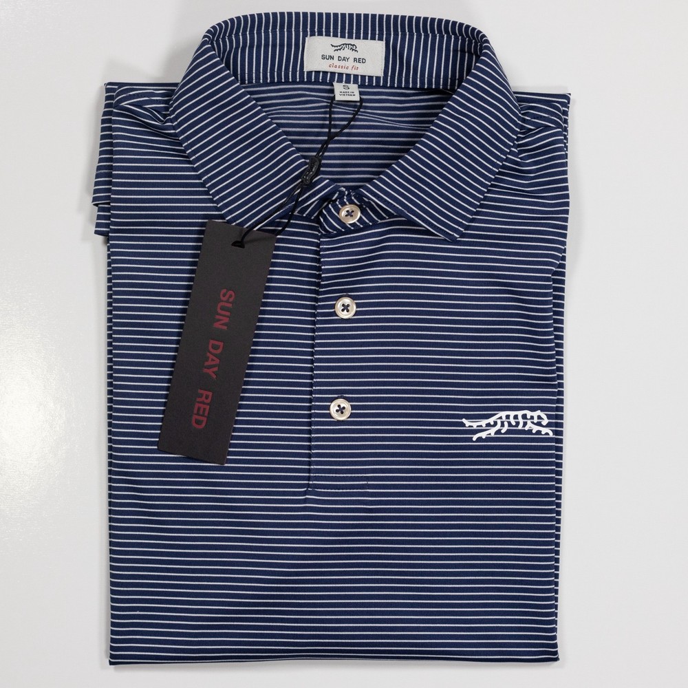 Sun Day Red Small TW Classic Stripe Polo M Blue Golf Shirt Tiger Woods NWT