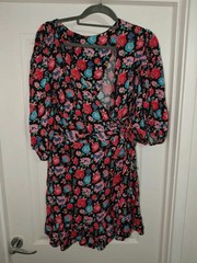 River Island Black Floral Wrap Mini Dress – UK 14