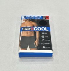 32 Degrees Cool Men’s 3-Pack Comfort Mesh Boxer Brief, Black, Size M