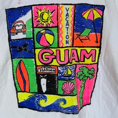 Vintage 80’s GUAM Vacation Multicolour Graphic Printed T Shirt Art Tee Size XL
