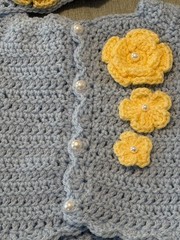Handmade Crochet Baby Sweater Hat Booties Set with Flower & Bow Accents