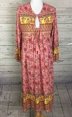 R.Vivimos Women Floral Print Retro VNeck Tassel Bohemian Midi Dress Size L 12/14