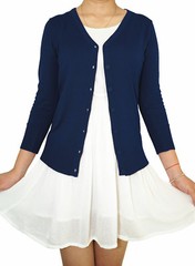 Women Fitted Cardigan V-Neck 3/4 Sleeve Vintage Soft Knit Basic & Plus Size USA