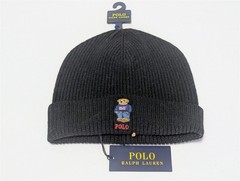 NWT Polo Ralph Lauren Flag Bear Beanie Black Ribbed Wool Blend Hat PC1565