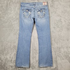 True Religion Jeans Women 28 (Fits 32×31) Blue Rainbow Becky Bootcut Distressed
