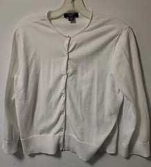 CHAPS Petite P/XL White Long Sleeve Cardigan Women’s Blouse 100% Cotton