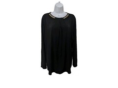 NWT Liz Claiborne Career Blouse Top Womens 2X Black Beaded Mature City Liquid Kn