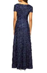 Alex Evenings Navy Blue Sequin Rosette Lace A-Line Gown Size 14 $269