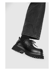 Men’s Big Round Toe Platform Thick Sole Dress Lace Up Casual Derby Leather Shoes