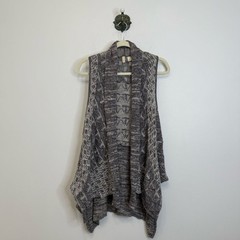Moth Gray Lavena Pointelle Draped Open Front Cardigan Sweater Vest Women XS/S