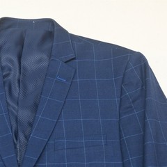 Bocaccio Uomo 46L 40×30 Blue Windowpane 3 Piece Vest Mens Jacket Pants Suit