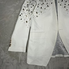 Louis Vino Blazer Jacket Mens 44R White Embellished Stretch Slim Fit Formal