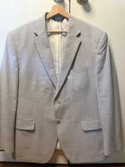 Mens Jos A Bank Stays Cool Blazer 44S Seersucker Blue White Striped