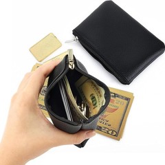 2 Pack Leather Zipper Coin Purse,Portable Change Wallet,Coin Pouch 2PCS Black