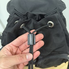 PRADA Nylon Small Backpack Black Triangle Logo Drawstring Flap Buckle Authentic