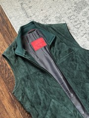 Isaia Hunter Green Luxurious Lamb Suede Quilted Vest Made in Italy Sz 52