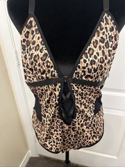 BLACK FUCHSIA by Secret Leopard Print Black Meshed Thongs Nighty Bodysuit XXL