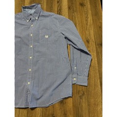 Chaps Button Down Shirt Mens XL Blue Gingham Easy Care Excellent