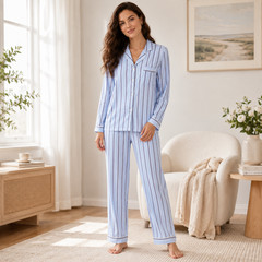 Victoria’s Secret Pajama Set Women L Light Blue Striped Sleepwear