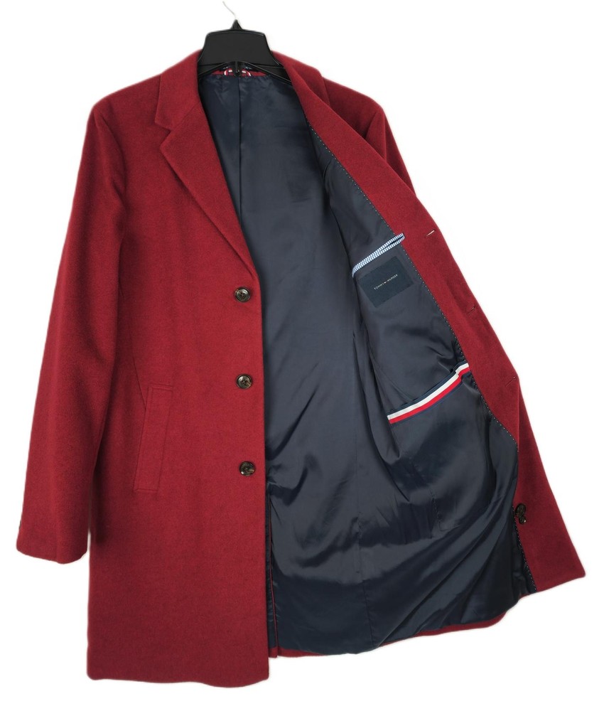 Tommy Hilfiger Mens Modern Fit Addison Overcoat 38R Red Wool Blend Stretch NWT