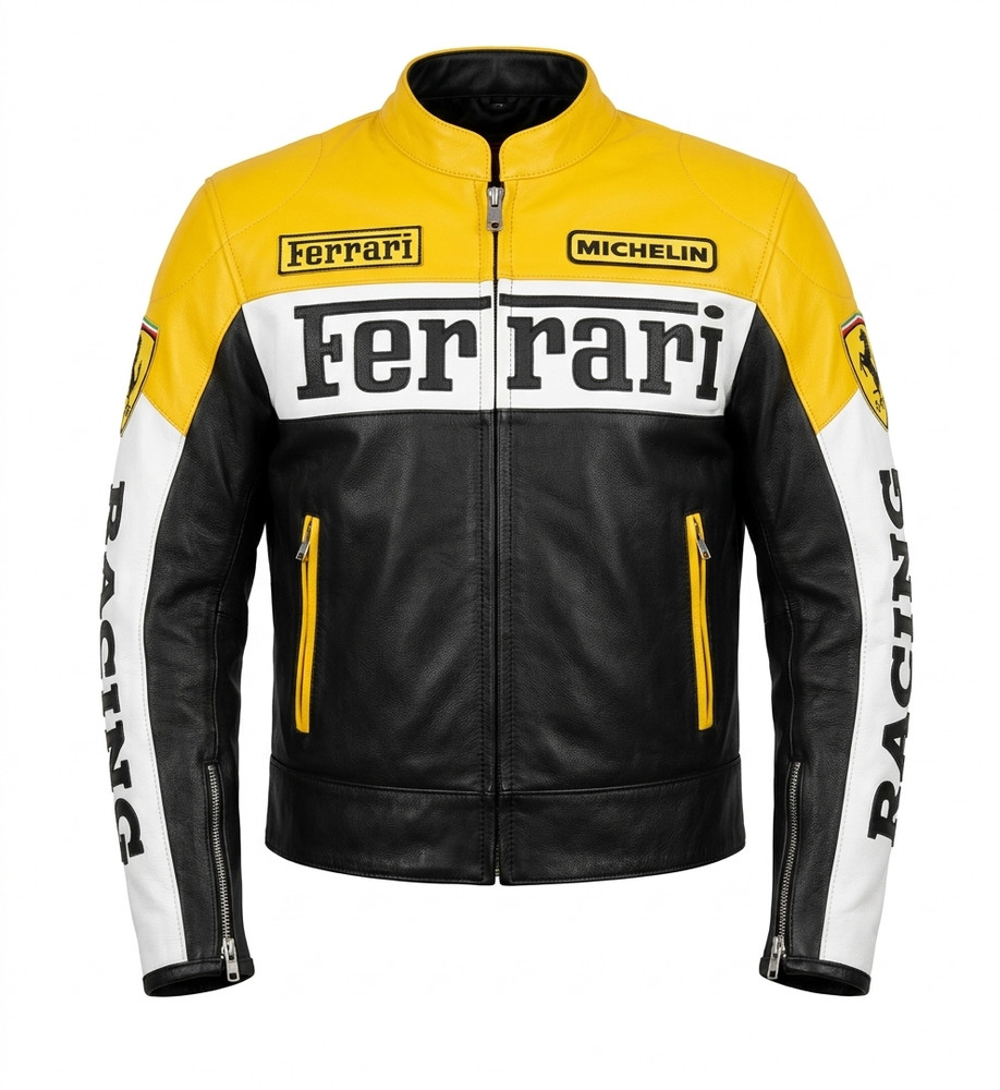 Men’s Ferrari Leather Jacket Genuine Leather Racing Motorcycle Biker Jacket