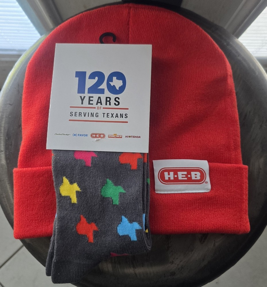 HEB Grocery Store H-E-B Logo Worker Employee Winter Beanie Skull Hat Cap & socks