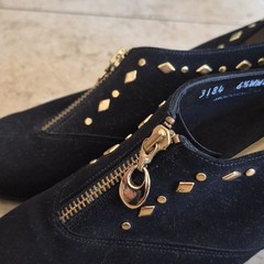 California Magdesians Suede Leather 80’s Studded, front zip up, Ankle Booties