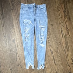 American Eagle Women’s High Rise Blue Denim Jegging Light Wash Distressed