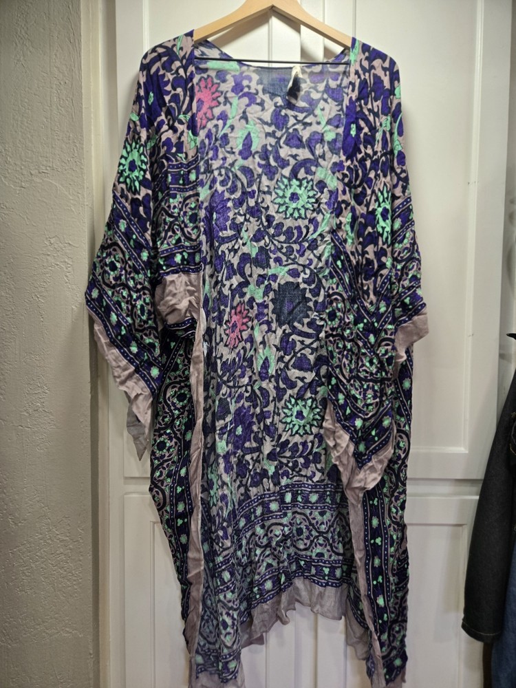 Free People Little Wing Boho Printed Festival Kimono One Size Colorful Flowy