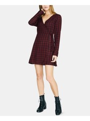 SANCTUARY Womens Wrap Dress Mini Belted Long Sleeve V Neck