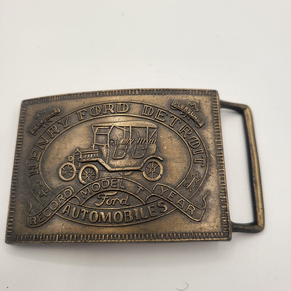 Vintage Henry Ford Detroit Model T Brass Automobiles Belt Buckle 3×2.25 inches