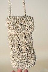 Handmade Tan Crochet Satin Purse Pouch Mini Bag for Vaction